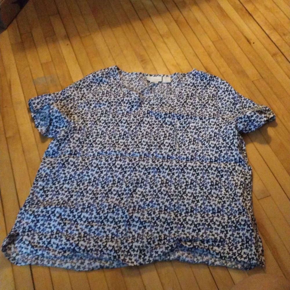 CYNTHIA ROWLEY 100% Linen Ditzy Floral Tee Womens XL